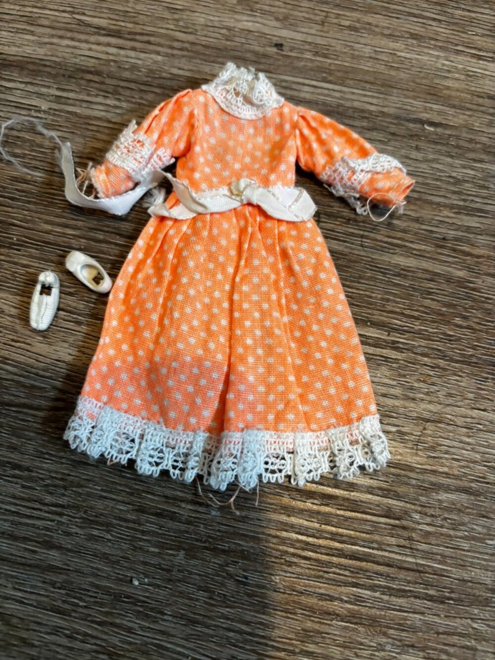 Topper Dawn doll clothes Petite Peach polka dot dress